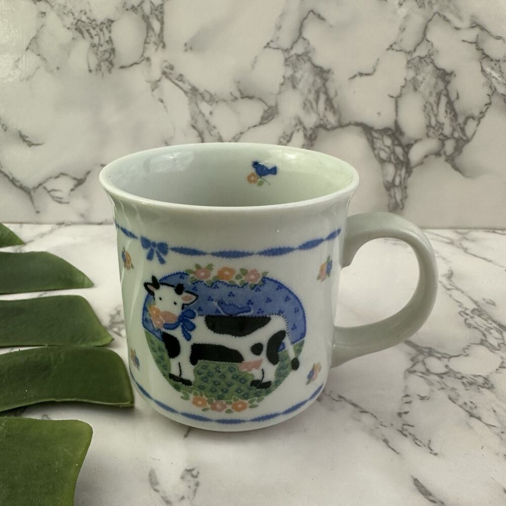Otagiri Vintage Elizabeth K Brownd Clarabelle Cow Blue Coffee Mug Japan Cottage